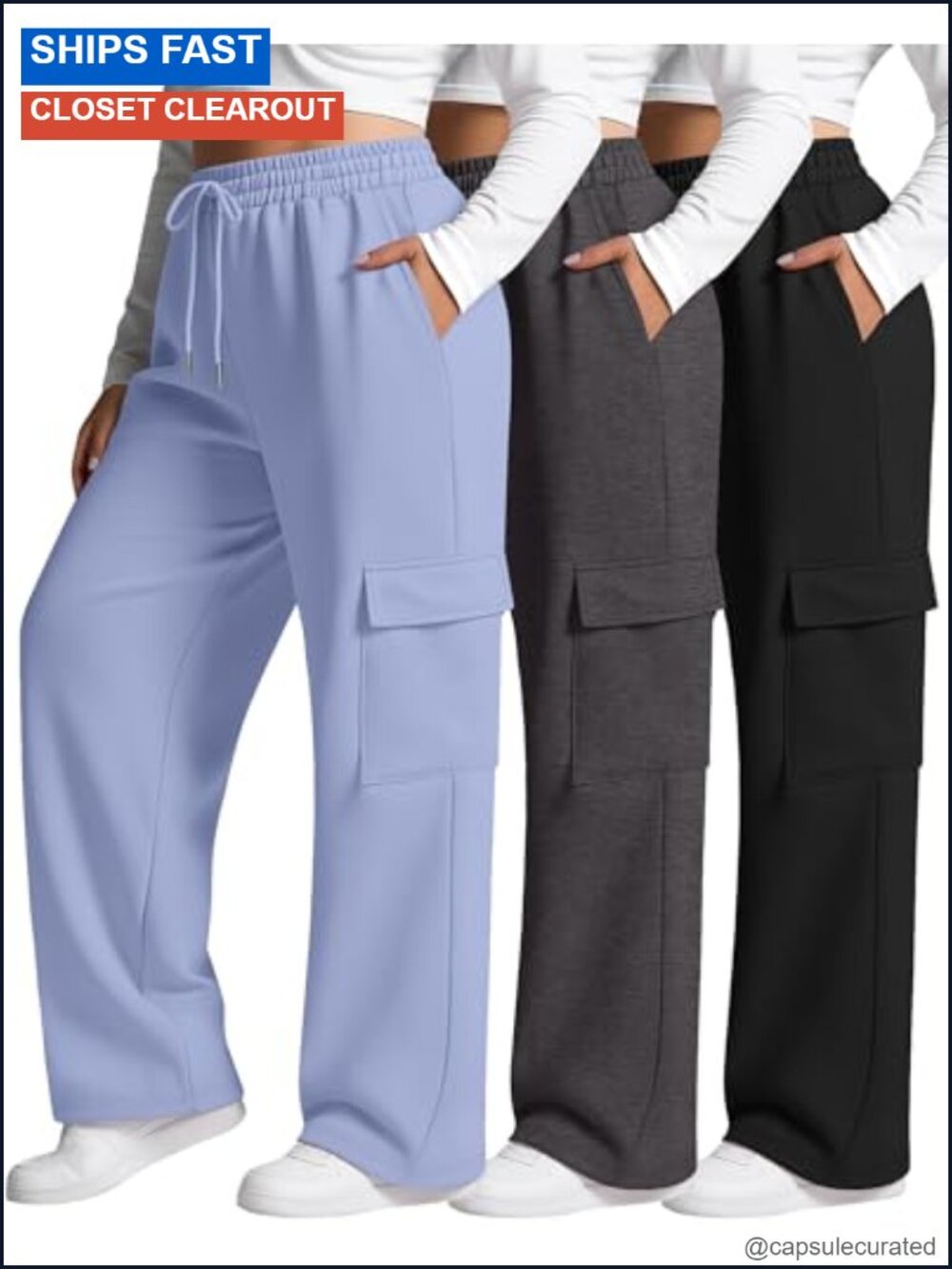 Plus Size Cargo Sweatpants 3 Pack Wide Leg Baggy Lounge Pants